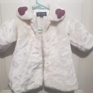 Children's Place faux fur white coat size 12 month